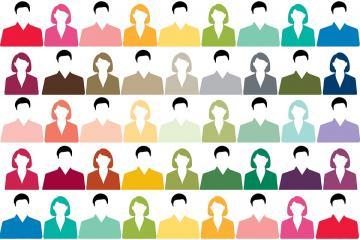 Rows of Multi-Colored Silhouetted Profiles